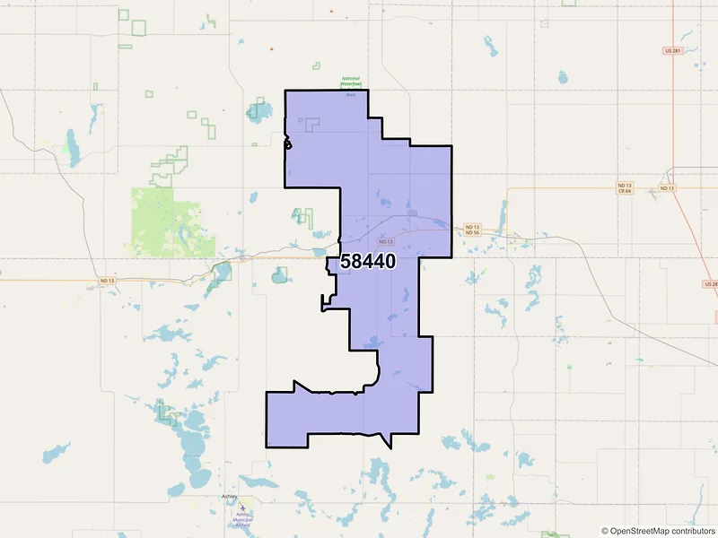 Map of ZIP Code 58440 — Fredonia, ND