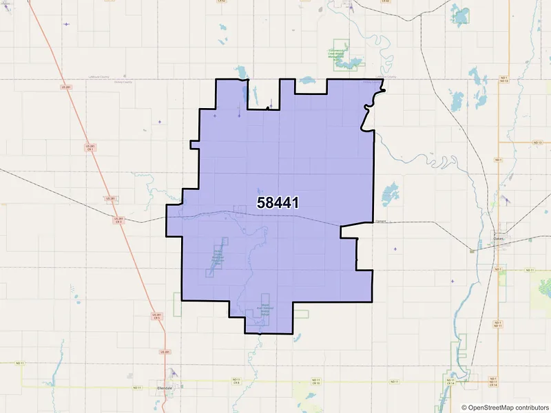 Map of ZIP Code 58441 — Fullerton, ND