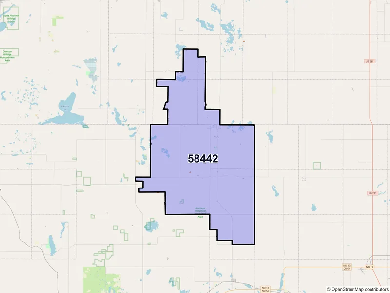 Map of ZIP Code 58442 — Gackle, ND