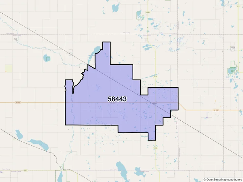 Map of ZIP Code 58443 — Glenfield, ND