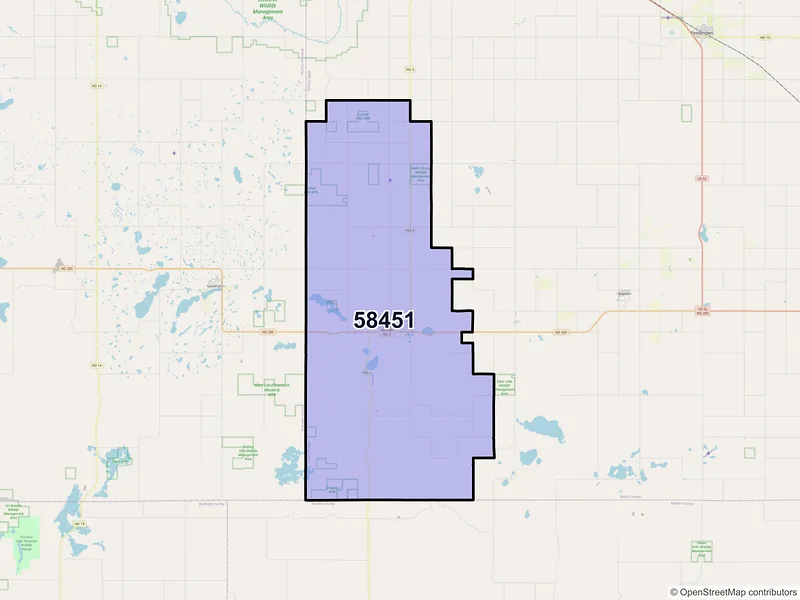 Map of ZIP Code 58451 — Hurdsfield, ND