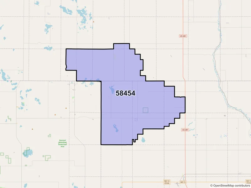 Map of Jud, North Dakota and ZIP codes