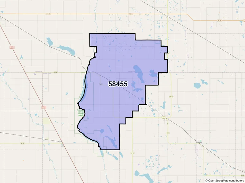 Map of ZIP Code 58455 — Kensal, ND