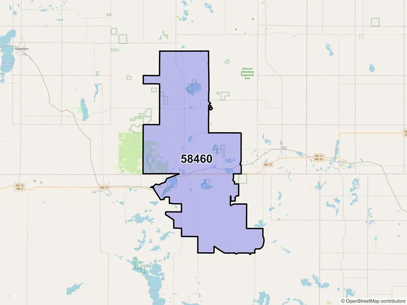 Map of ZIP Code 58460 — Lehr, ND