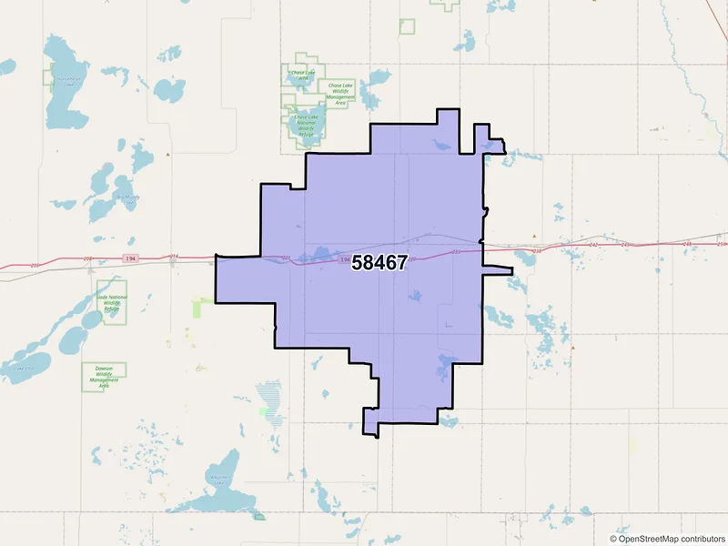 Map of ZIP Code 58467 — Medina, ND
