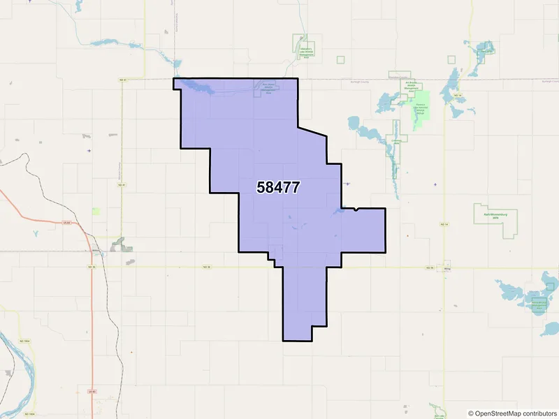 Map of Regan, North Dakota and ZIP codes