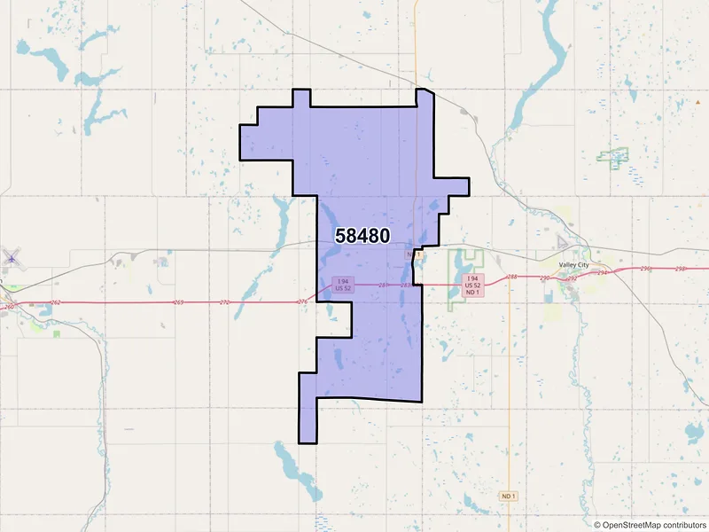 Map of ZIP Code 58480 — Sanborn, ND