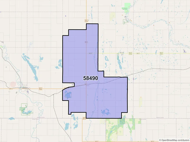 Map of Verona, North Dakota and ZIP codes