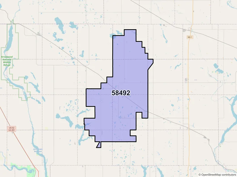 Map of ZIP Code 58492 — Wimbledon, ND