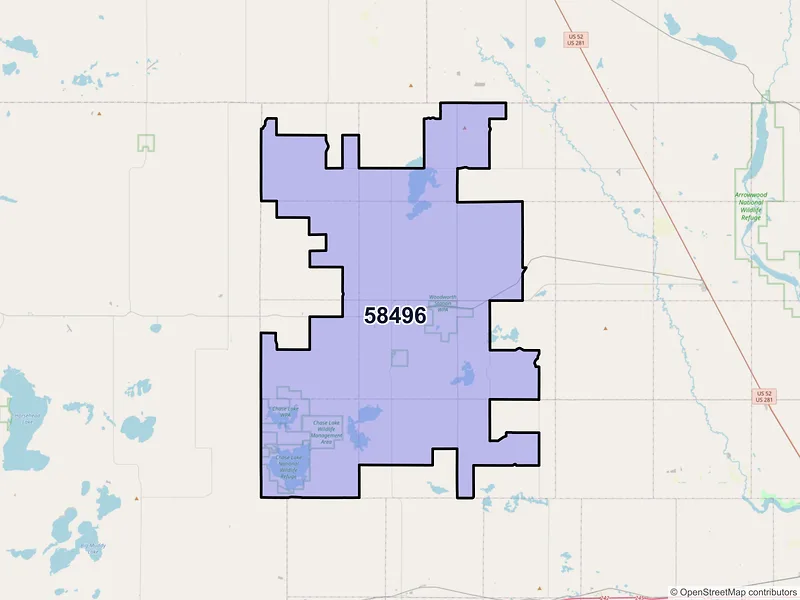 Map of ZIP Code 58496 — Woodworth, ND