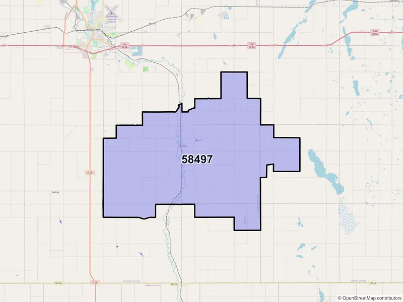 Map of ZIP Code 58497 — Ypsilanti, ND
