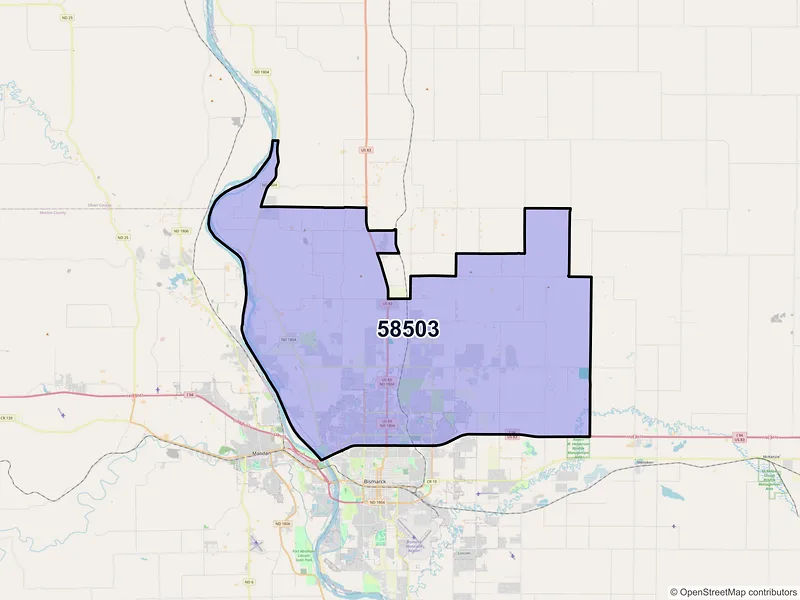 Map of ZIP Code 58503 — Bismarck, ND