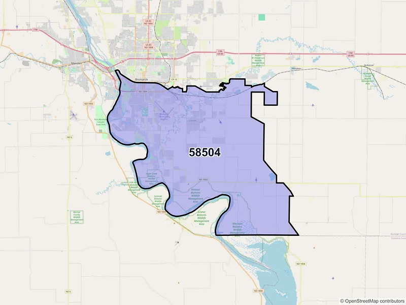 Map of ZIP Code 58504 — Bismarck, ND