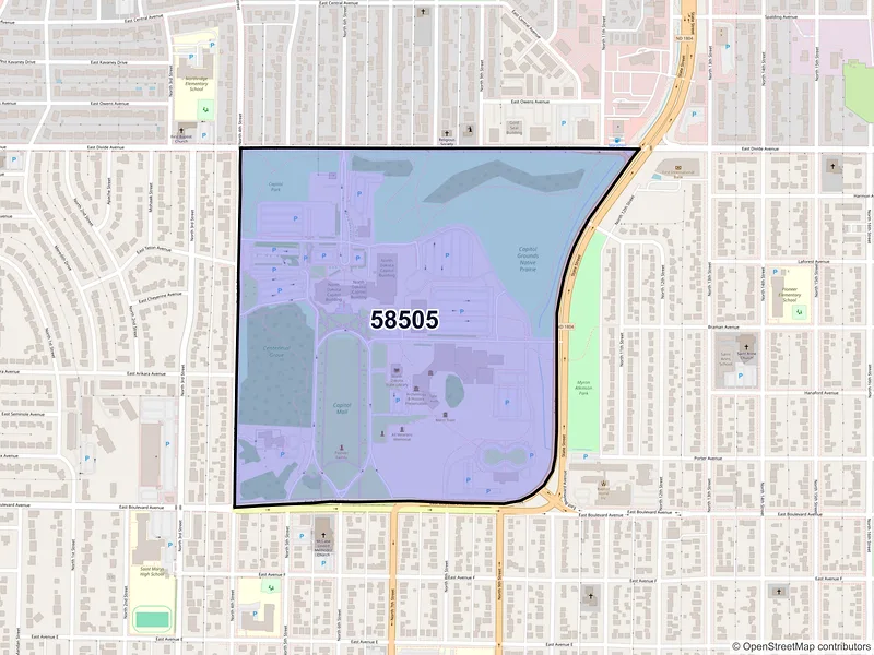 Map of ZIP Code 58505 — Bismarck, ND