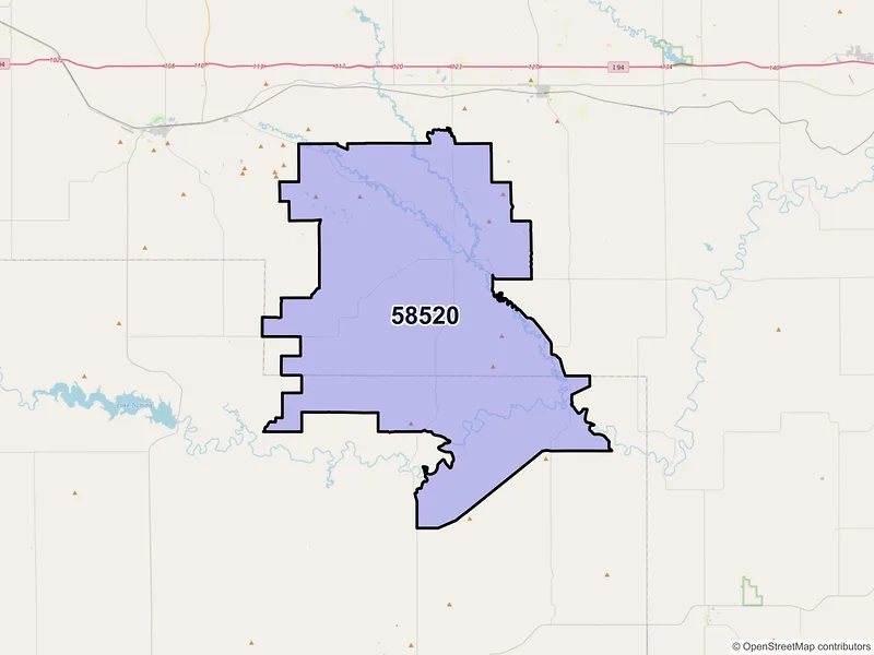 Map of ZIP Code 58520 — Almont, ND