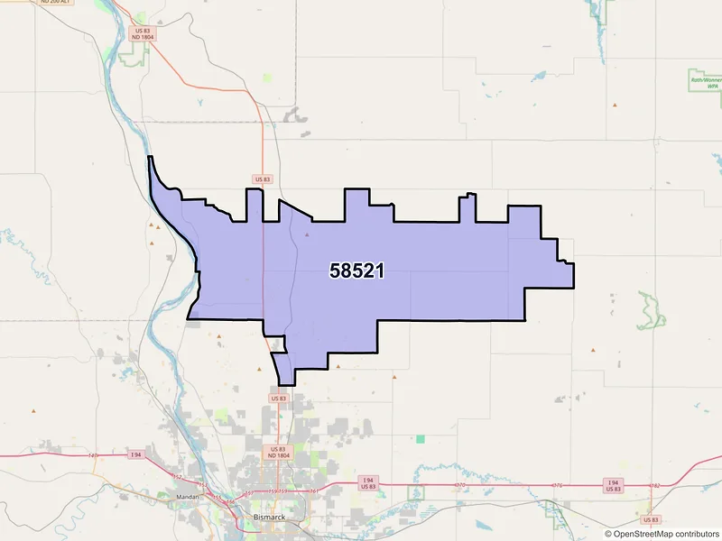 Map of ZIP Code 58521 — Baldwin, ND