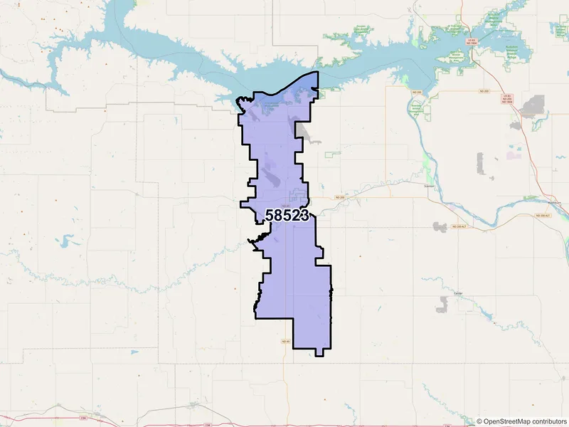 Map of ZIP Code 58523 — Beulah, ND