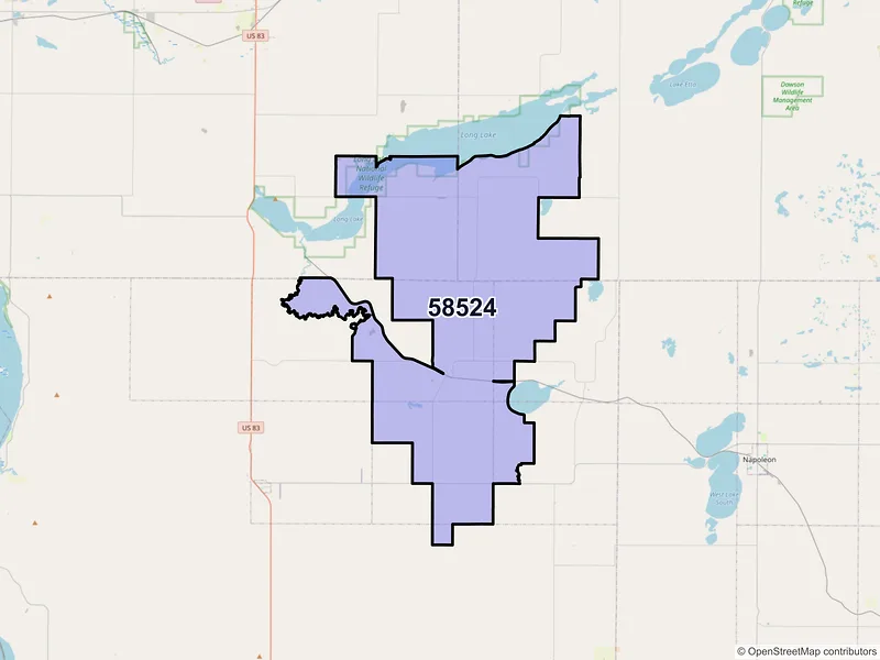 Map of ZIP Code 58524 — Braddock, ND