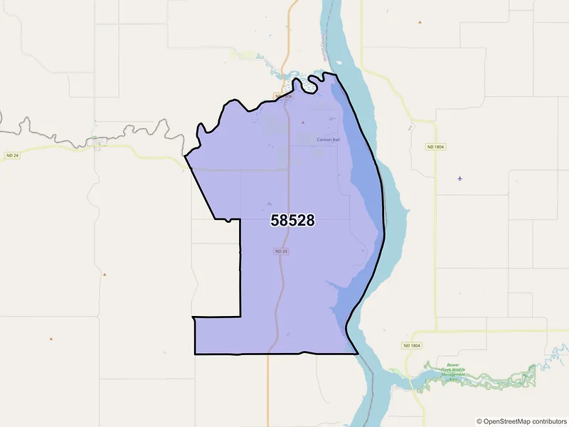 Map of ZIP Code 58528 — Cannon Ball, ND