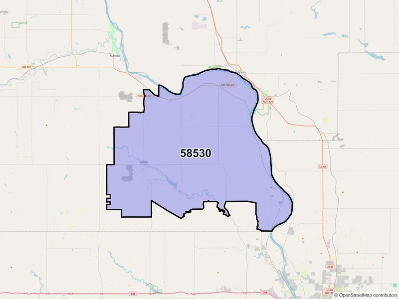 Map of ZIP Code 58530 — Center, ND
