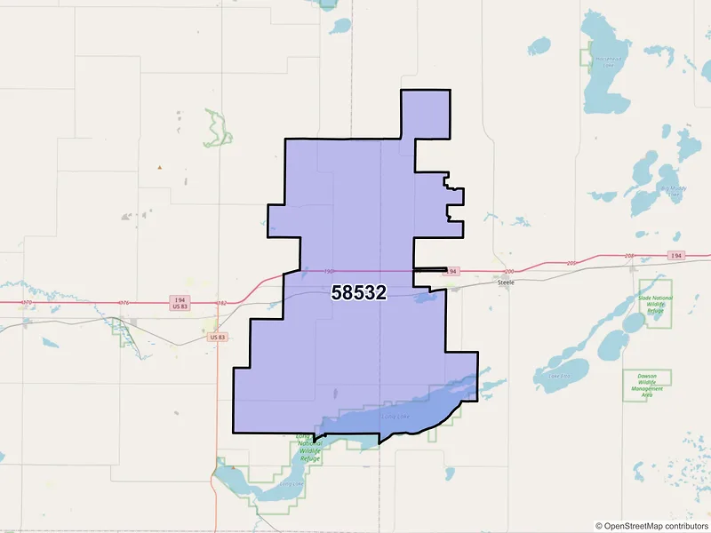 Map of ZIP Code 58532 — Driscoll, ND