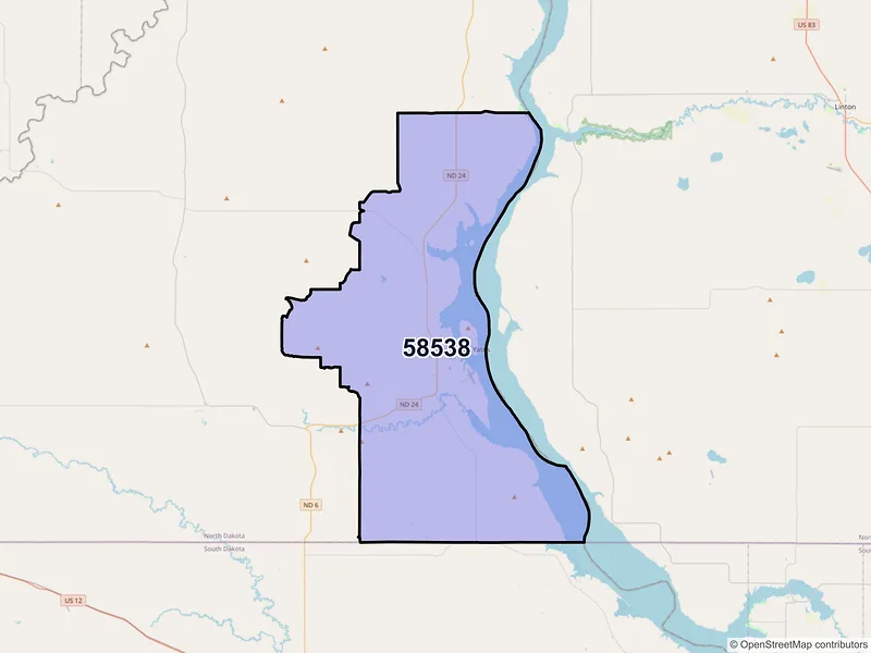 Map of ZIP Code 58538 — Fort Yates, ND