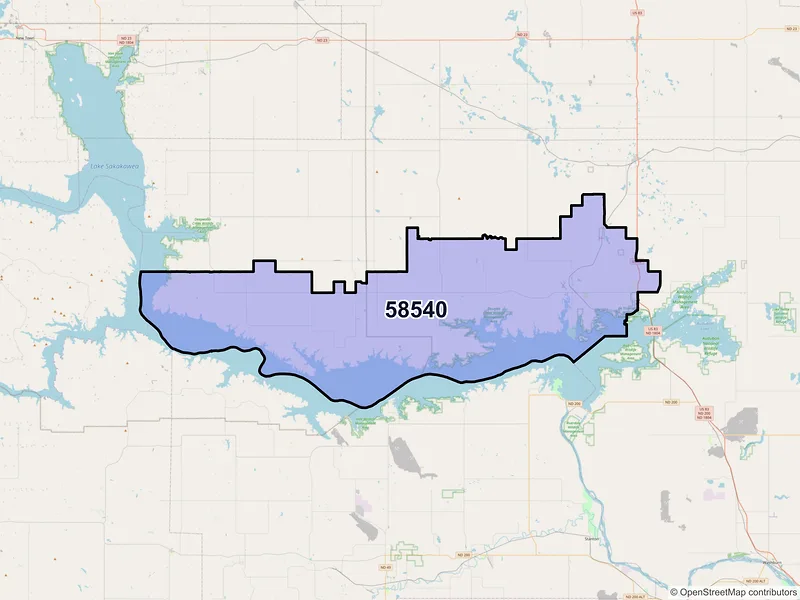 Map of Garrison, North Dakota and ZIP codes