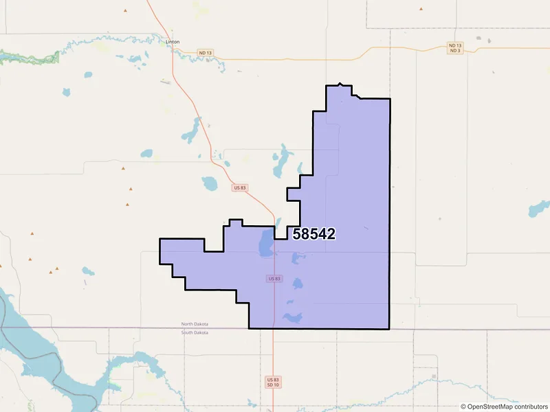 Map of ZIP Code 58542 — Hague, ND