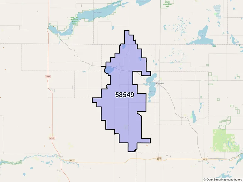 Map of ZIP Code 58549 — Kintyre, ND