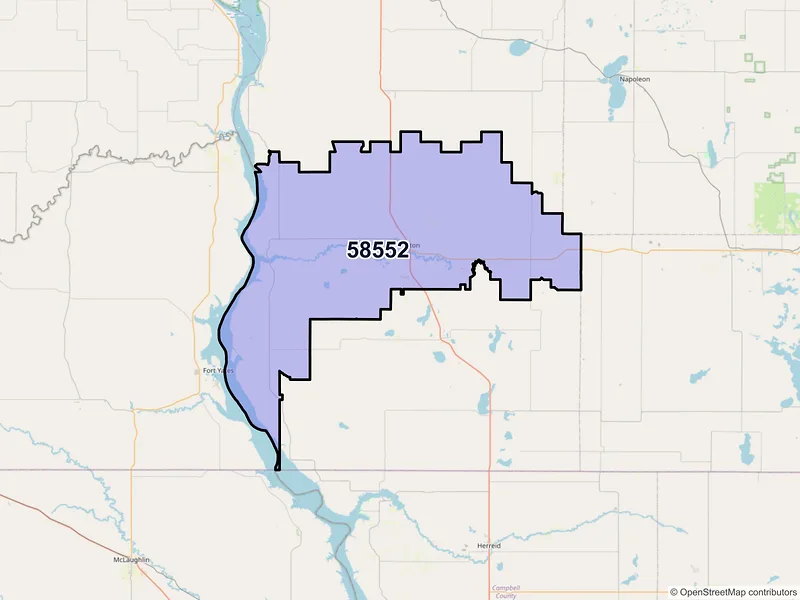 Map of ZIP Code 58552 — Linton, ND