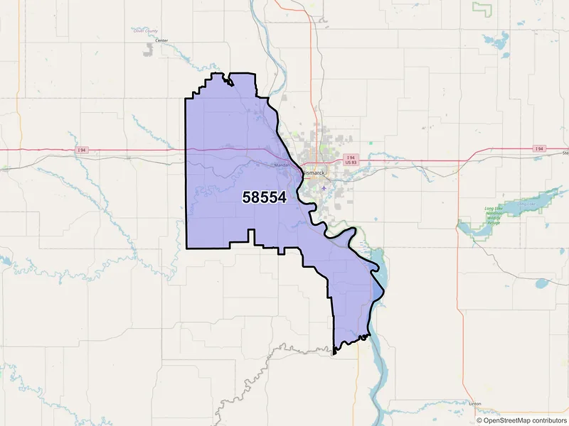 Map of ZIP Code 58554 — Mandan, ND