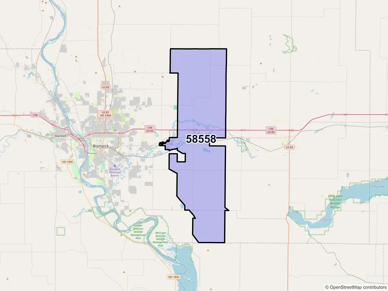 Map of ZIP Code 58558 — Menoken, ND