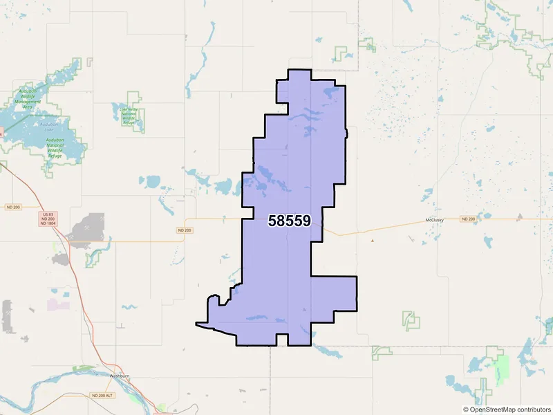 Map of ZIP Code 58559 — Mercer, ND