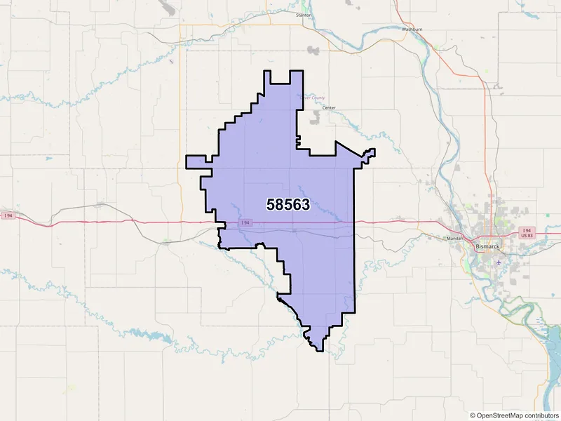 Map of New Salem, North Dakota and ZIP codes