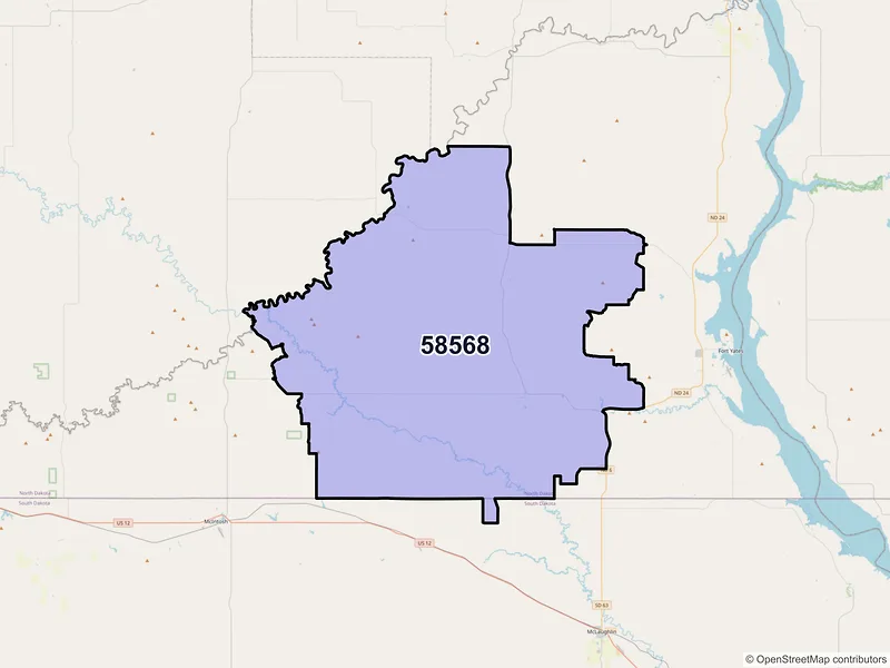 Map of Selfridge, North Dakota and ZIP codes