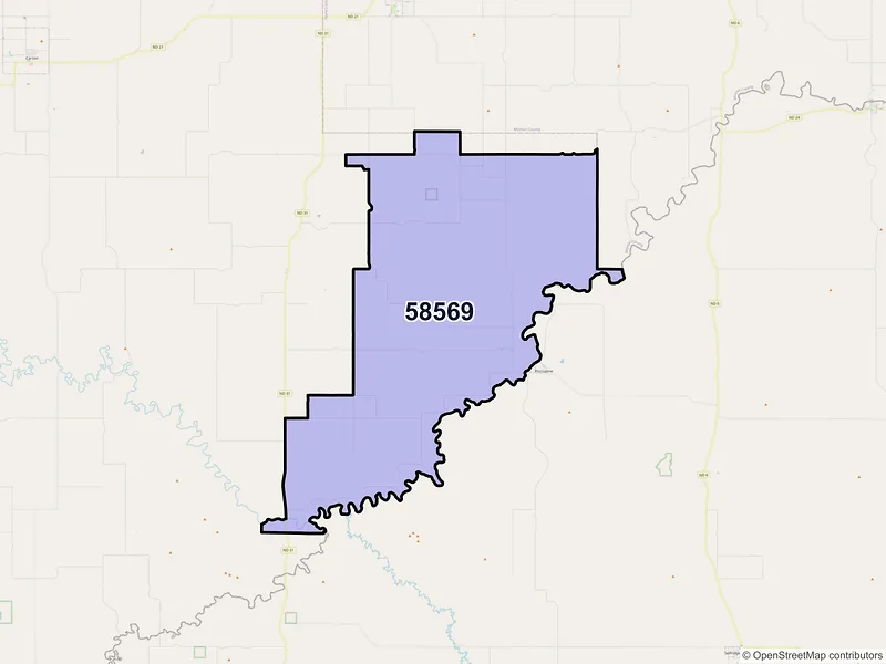 Map of ZIP Code 58569 — Shields, ND