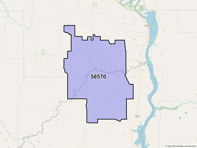 Map of ZIP Code 58570 — Solen, ND