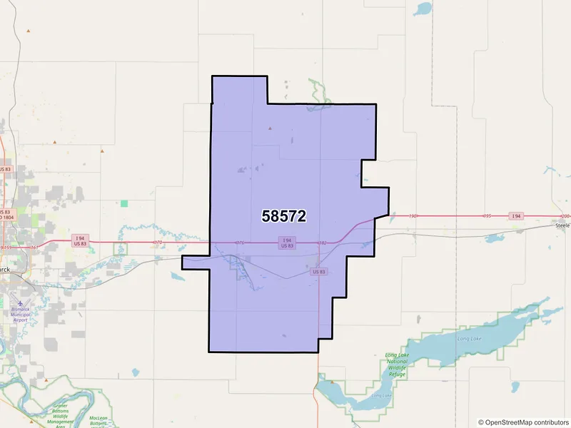 Map of ZIP Code 58572 — Sterling, ND
