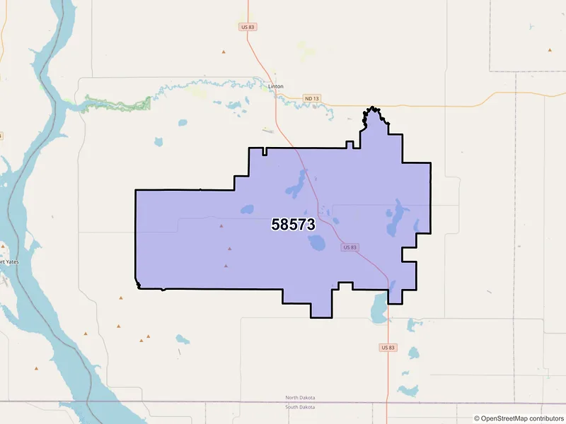 Map of ZIP Code 58573 — Strasburg, ND