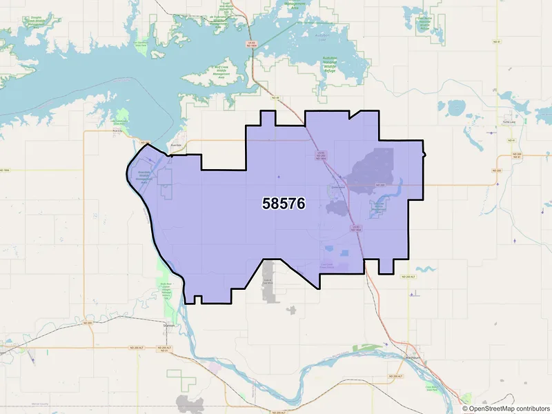 Map of ZIP Code 58576 — Underwood, ND