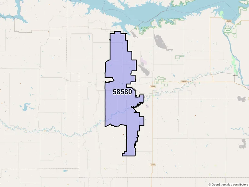 Map of Zap, North Dakota and ZIP codes