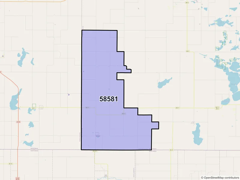 Map of ZIP Code 58581 — Zeeland, ND