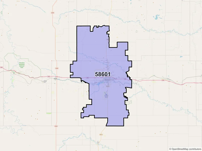 Map of ZIP Code 58601 — Dickinson, ND
