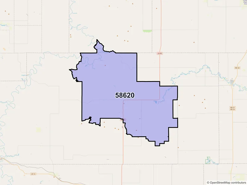 Map of ZIP Code 58620 — Amidon, ND