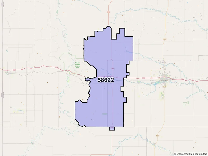 Map of ZIP Code 58622 — Belfield, ND