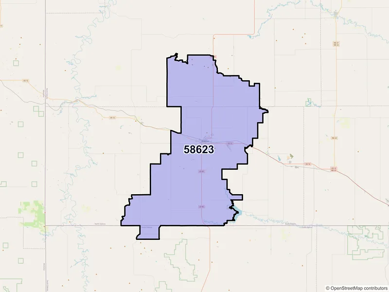 Map of ZIP Code 58623 — Bowman, ND