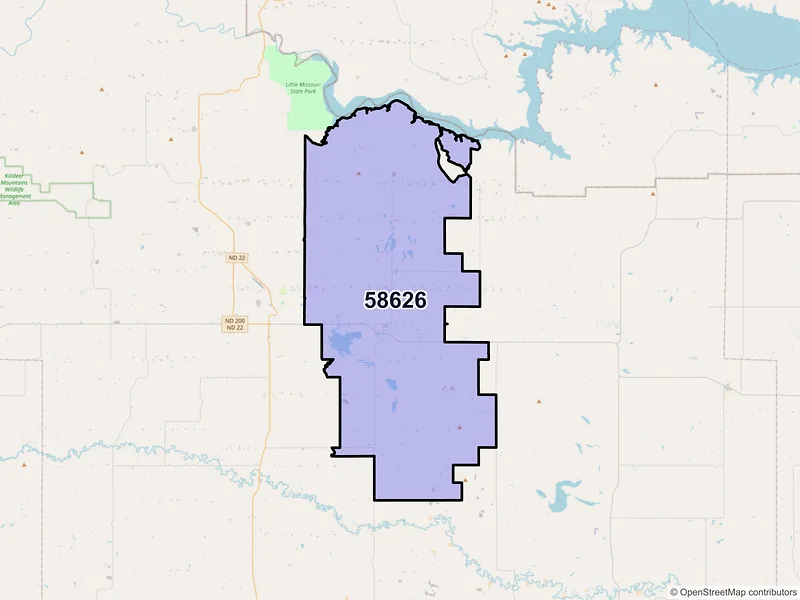 Map of Dunn Center, North Dakota and ZIP codes