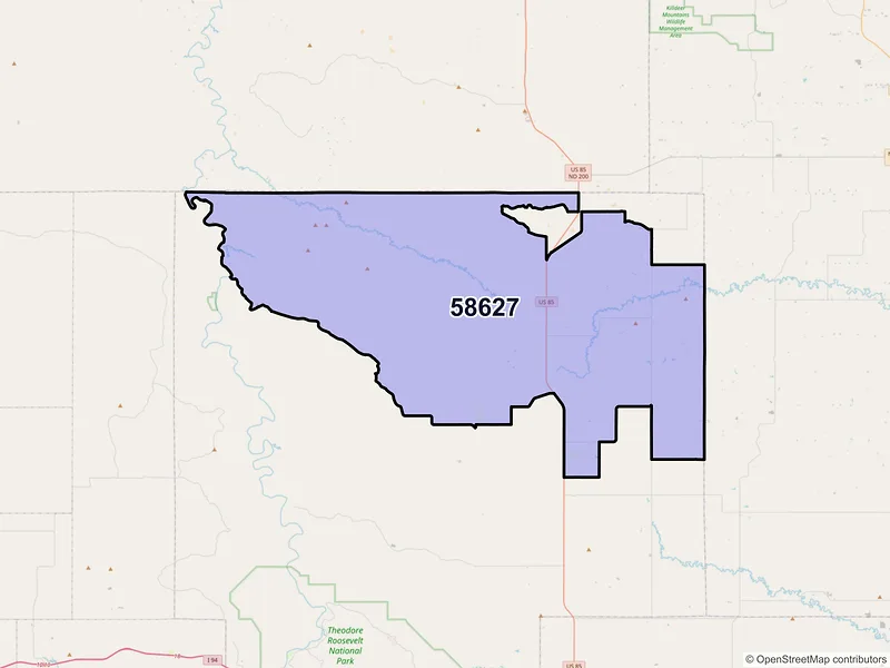 Map of ZIP Code 58627 — Fairfield, ND