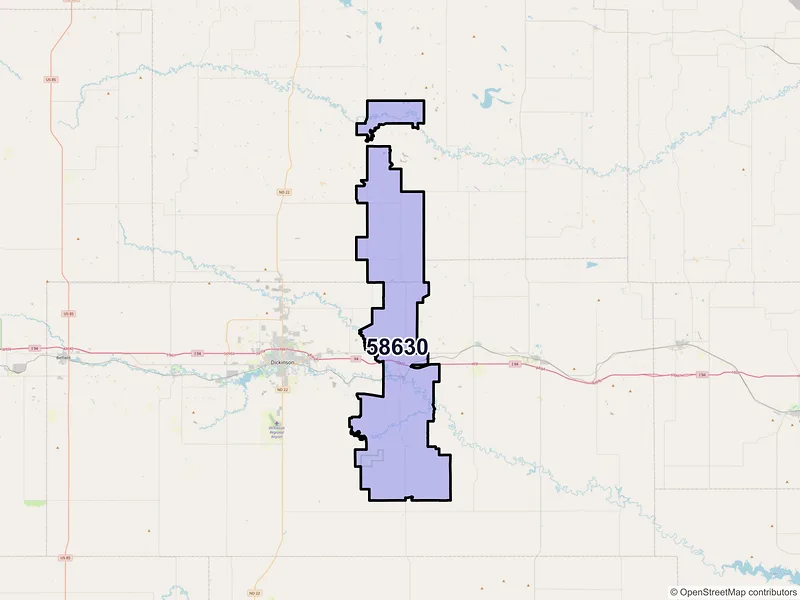 Map of ZIP Code 58630 — Gladstone, ND