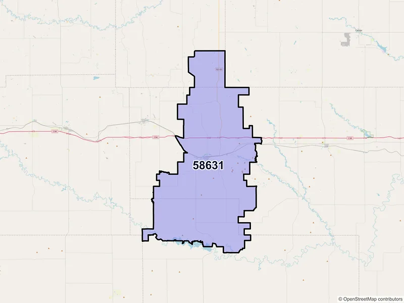 Map of ZIP Code 58631 — Glen Ullin, ND